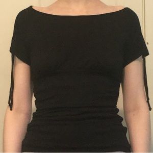 Green Envelope Black Ruched Jersey Top